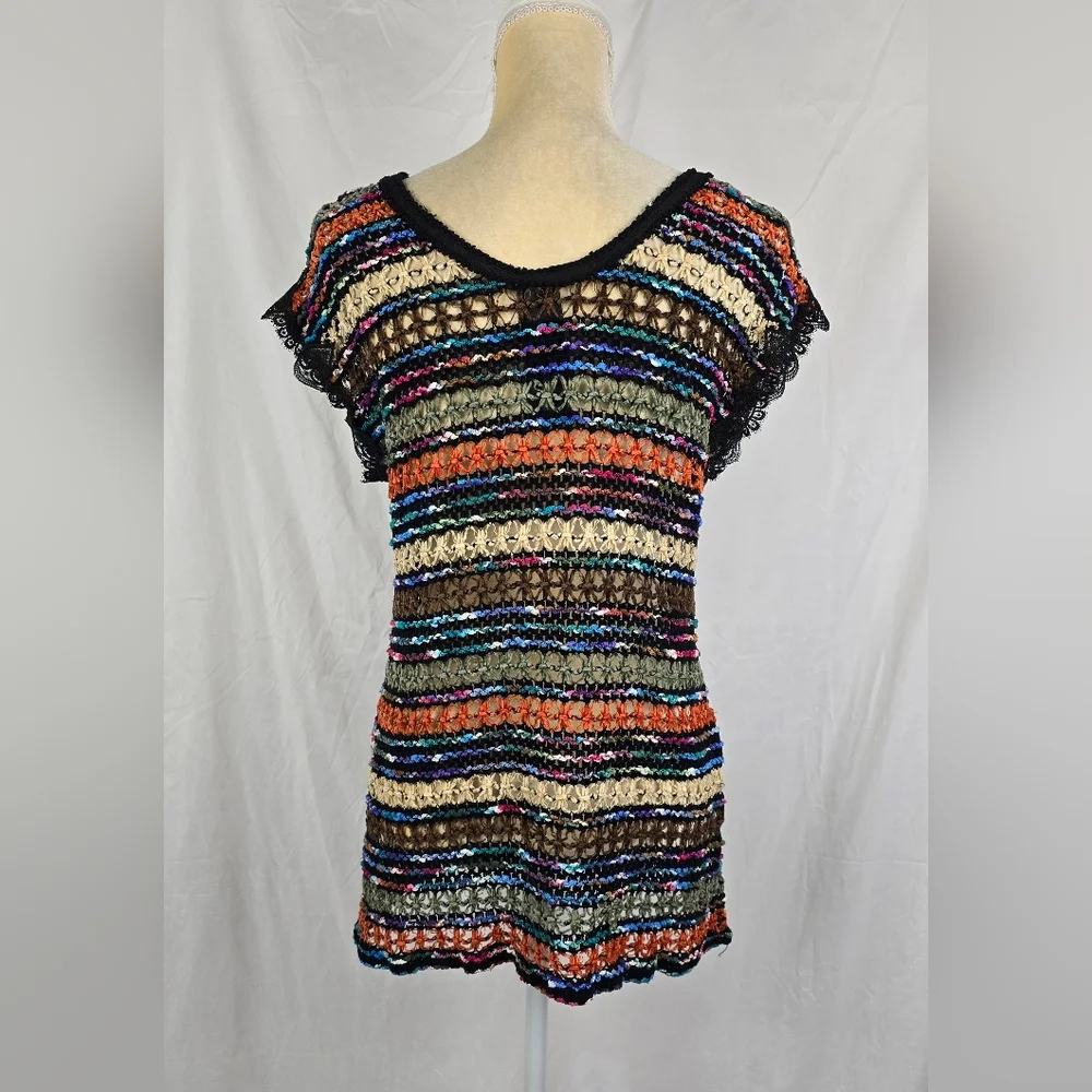 Free People New Romantics Multicolored Open Knit Sleeveless Tunic Top sz S